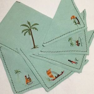 Vintage Embroidered Linen Table Cloth/Napkins 6pc